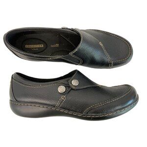 Clarks Womens Ashland Leather Slip-On Loafers Size 12M Black Shoes 7911 NWT